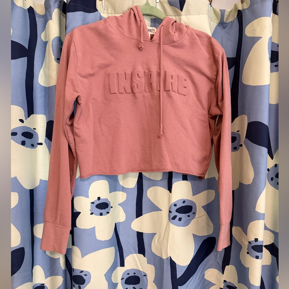 Dusty Rose Embossed “Inspire” Cropped Hoodie